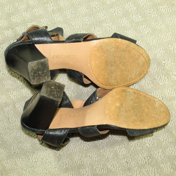 Nine West Women's 7M Black Strappy Ankle Strap 3" Heels - Picture 6 of 8